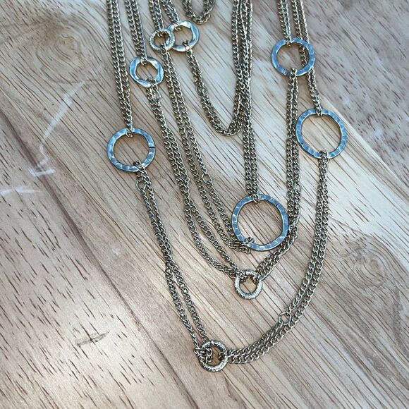 Vintage Hammered O Multi Strand Gold Chain Necklace - Picture 2 of 7